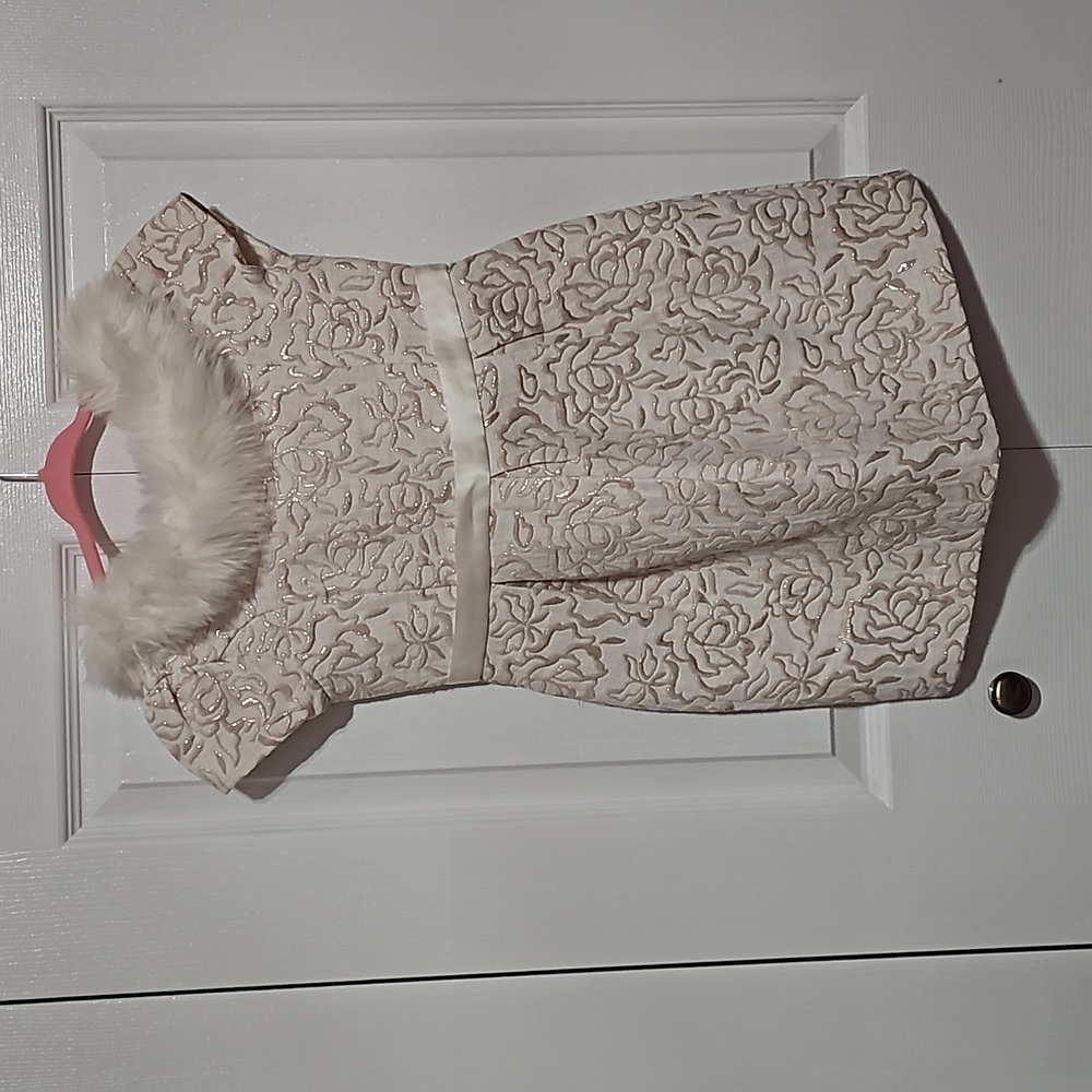 Janie and Jack Cream Floral Dress with Faux Fur Collar